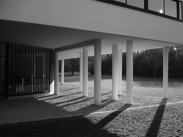 Plan libre, 2007 / Greffe architecturale (colonnes) / Tube de coffrage, étais et acrylique / Vue de l’exposition Proliférer, Villa Savoye